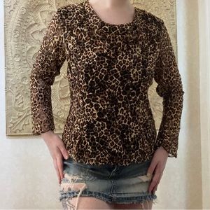 animal print lace long sleeve top